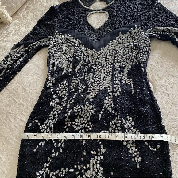Vintage Unmarked Silk and Beaded Long Formal Evening Gown Black S/M - Picture 12 of 15